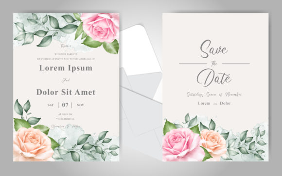 Beautiful Wedding Invitation Cards Set & Print Templates