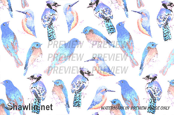 Blue Birds in Mosaic Effect and Patterns
