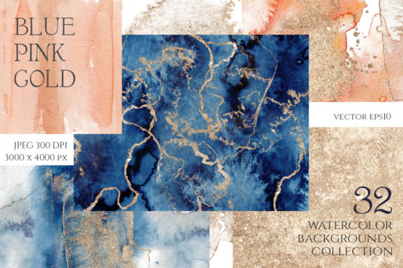 Blue, Pink Gold Abstract Backgrounds