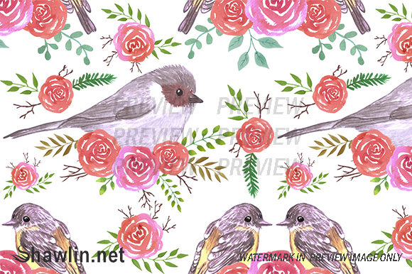 Bushtit and Robins on Roses