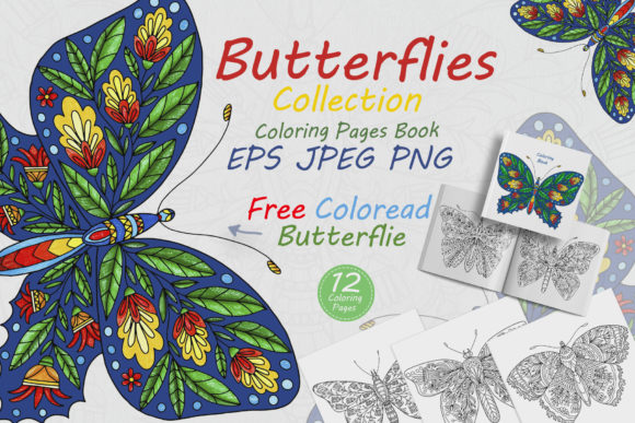 Butterflies with Floral Ornaments and Coloring Pages Amp