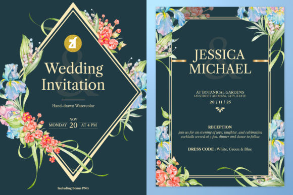 Clematis Wedding Invitation Graphic Print Templates