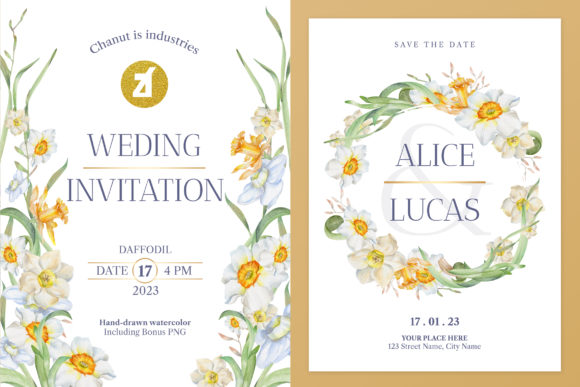 Daffodil Wedding Invitation Graphic and Print Templates