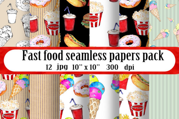Fast Food Seamless Patterns Set for Creative Crafting