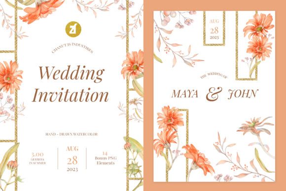 Gerbera Wedding Invitation Graphic and Print Templates