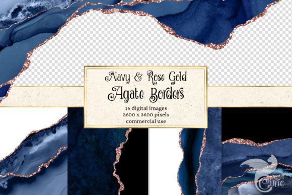 Navy and Rose Gold Agate Borders for Textures