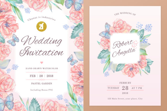Pastel Garden Wedding Invitation Graphic and Print Templates