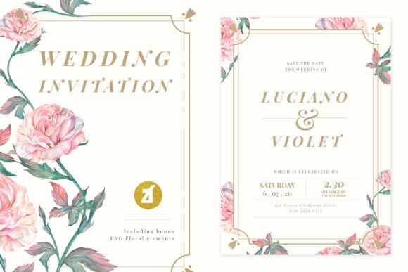 Rose Wedding Invitation Graphic and Print Templates