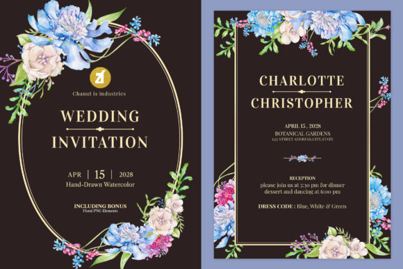 Scabiosa Wedding Invitation Graphic and Print Templates