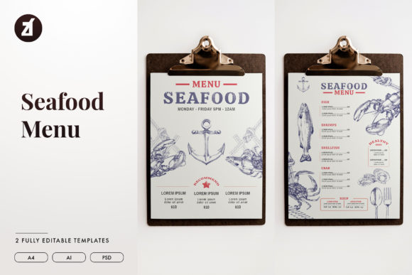 Seafood Menu Template and Print Templates