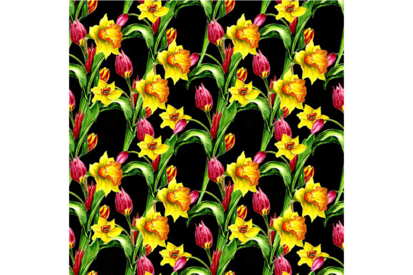 Spring Pattern of Tulips and Daffodils
