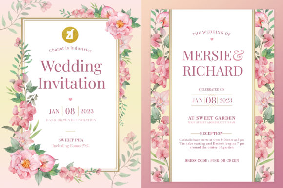 Sweet Pea Wedding Invitation Graphic and Print Templates