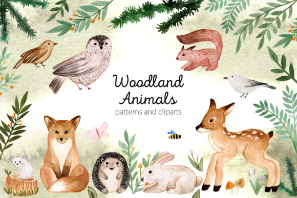 Woodland Animals. Patterns and Cliparts for Crafts