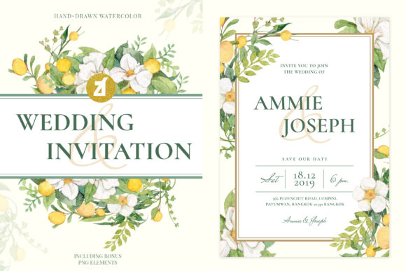 Yellow Flowers Wedding Invitation and Print Templates